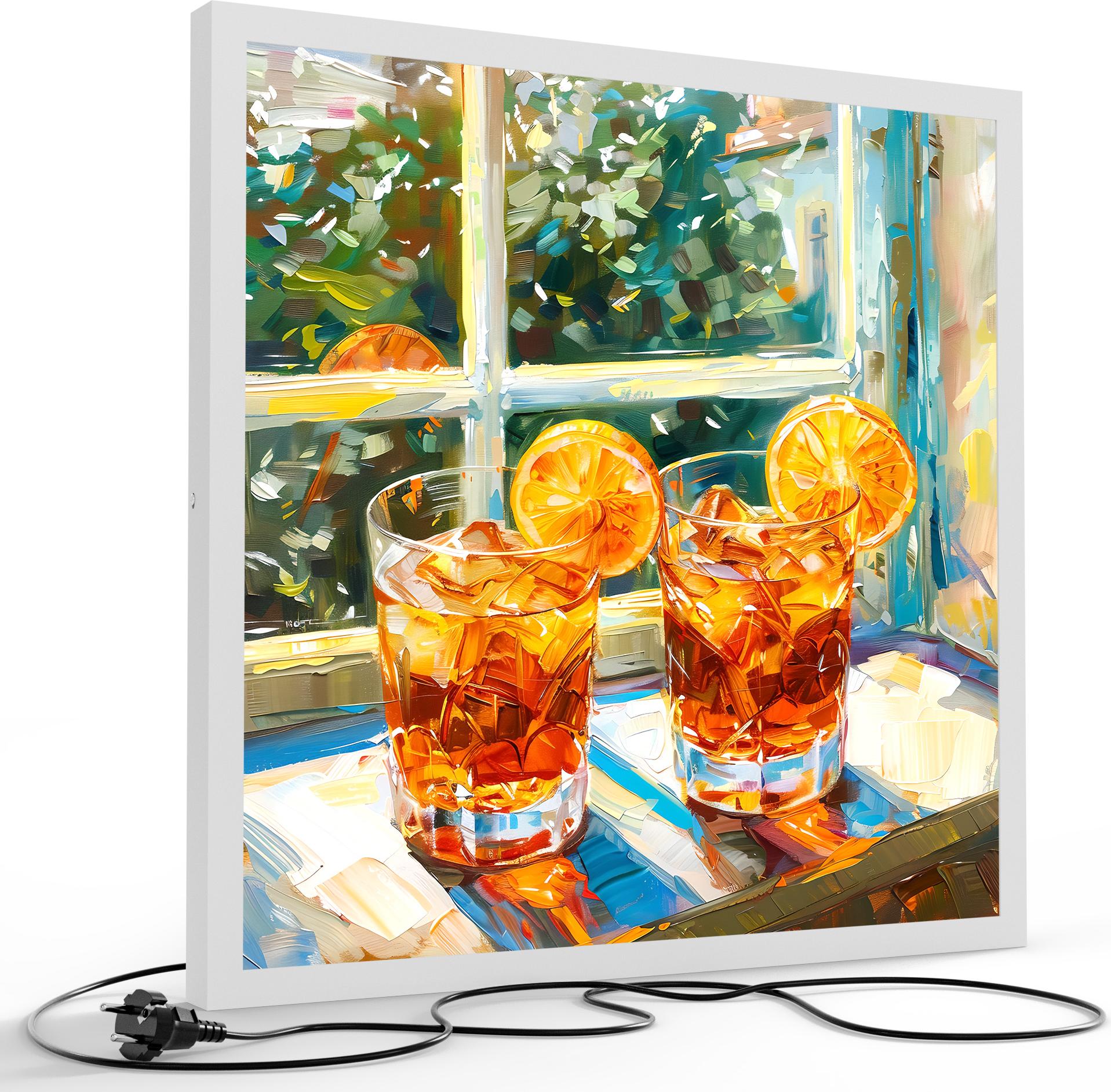 DEQORI LED-Bild & Lampe 60x60 cm Weiß 'Zitruszauber am Fenster' Leuchtbild LED Leuchte LW-60-60-W-5321-UV