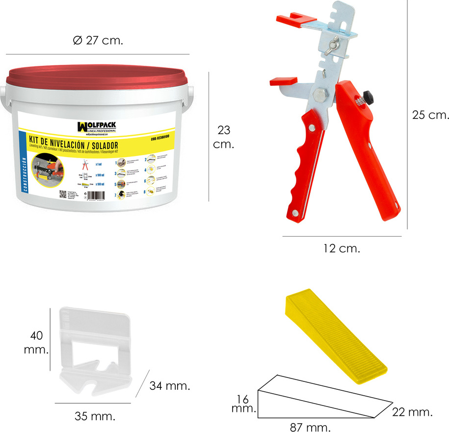 Wolfpack linea profesional Nivellierung und Nivellierungssatz (Pistole, Unterlegscheiben und Keile) 02380100