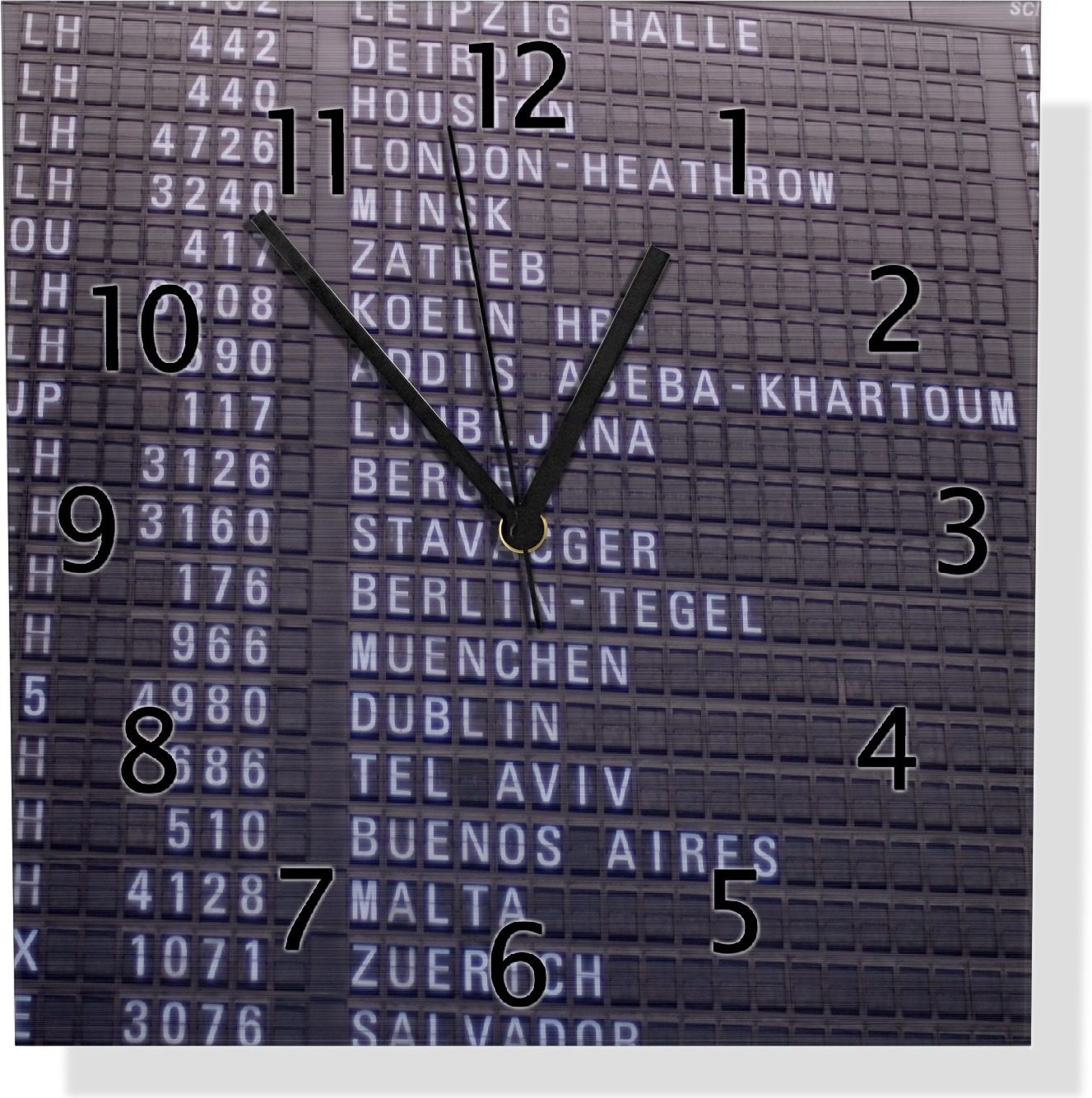 Wallario Design Wanduhr Flughafen Abflugtafel aus Aluverbund, Größe 30 x 30 cm uds0065-3030