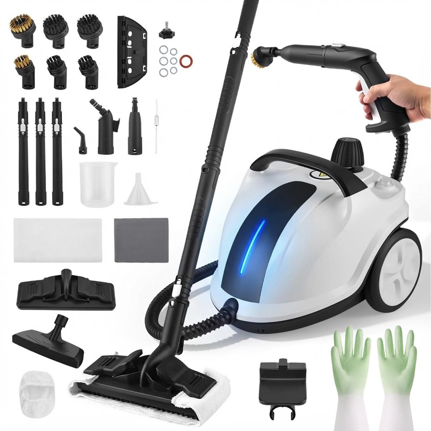 Traumheim 2000W Dampfreiniger mit 2,0L Tank, bis 140 °C, Tragbarer Haushaltsreiniger 5 Bar, Reinigungsgerät 18-teiliges Zubehörset inklusive, LED-Anzeige (Weiß) QX-77