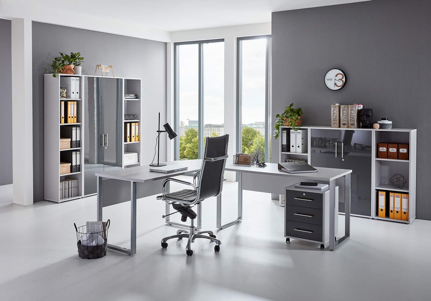 Eiche Dekor Komplett Büro 'Set Schreibtisch Schrank OFFICE Line Heimbüro 7-tlg 