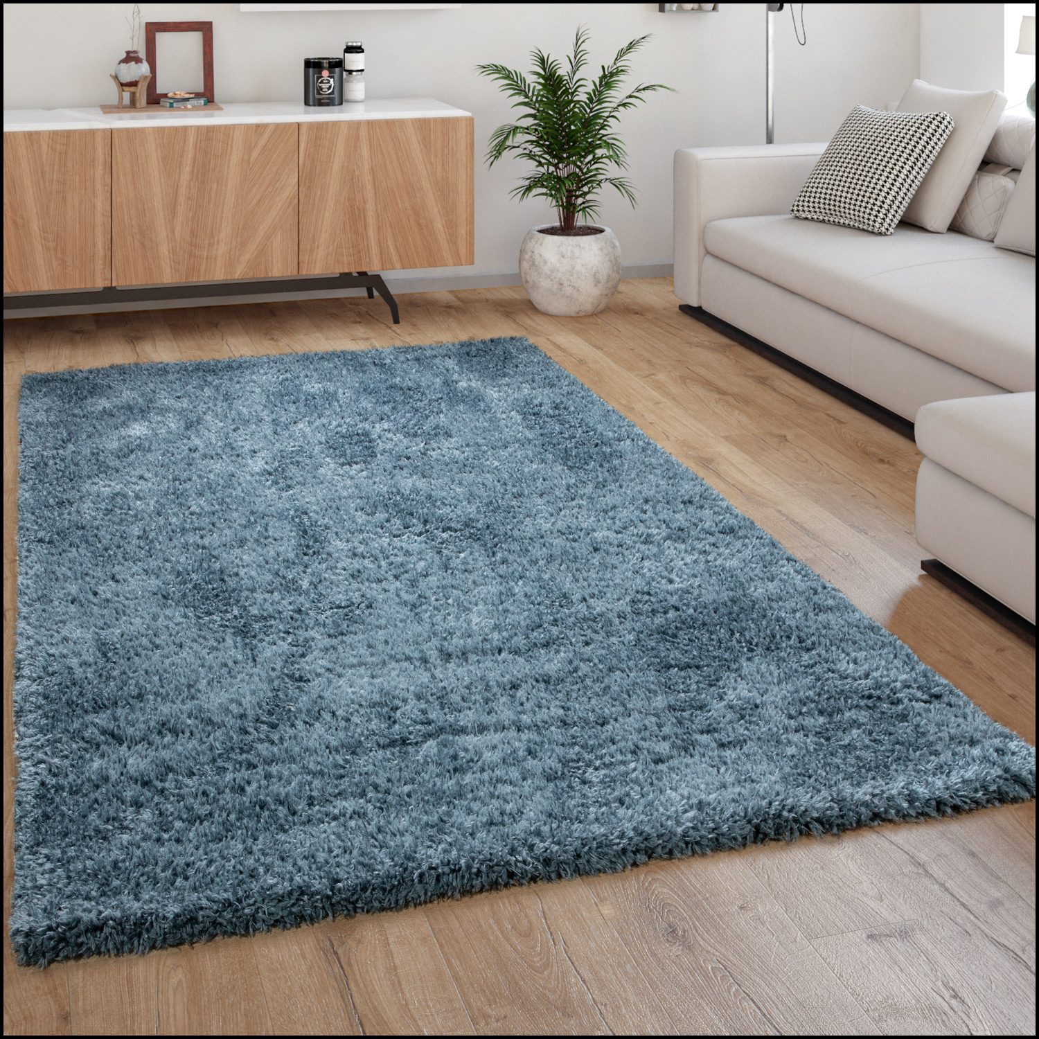 Shaggy Hochflor Uni Langfloor Einfarbig Günstig Teppich für Wohnzimmer mit Öko T 