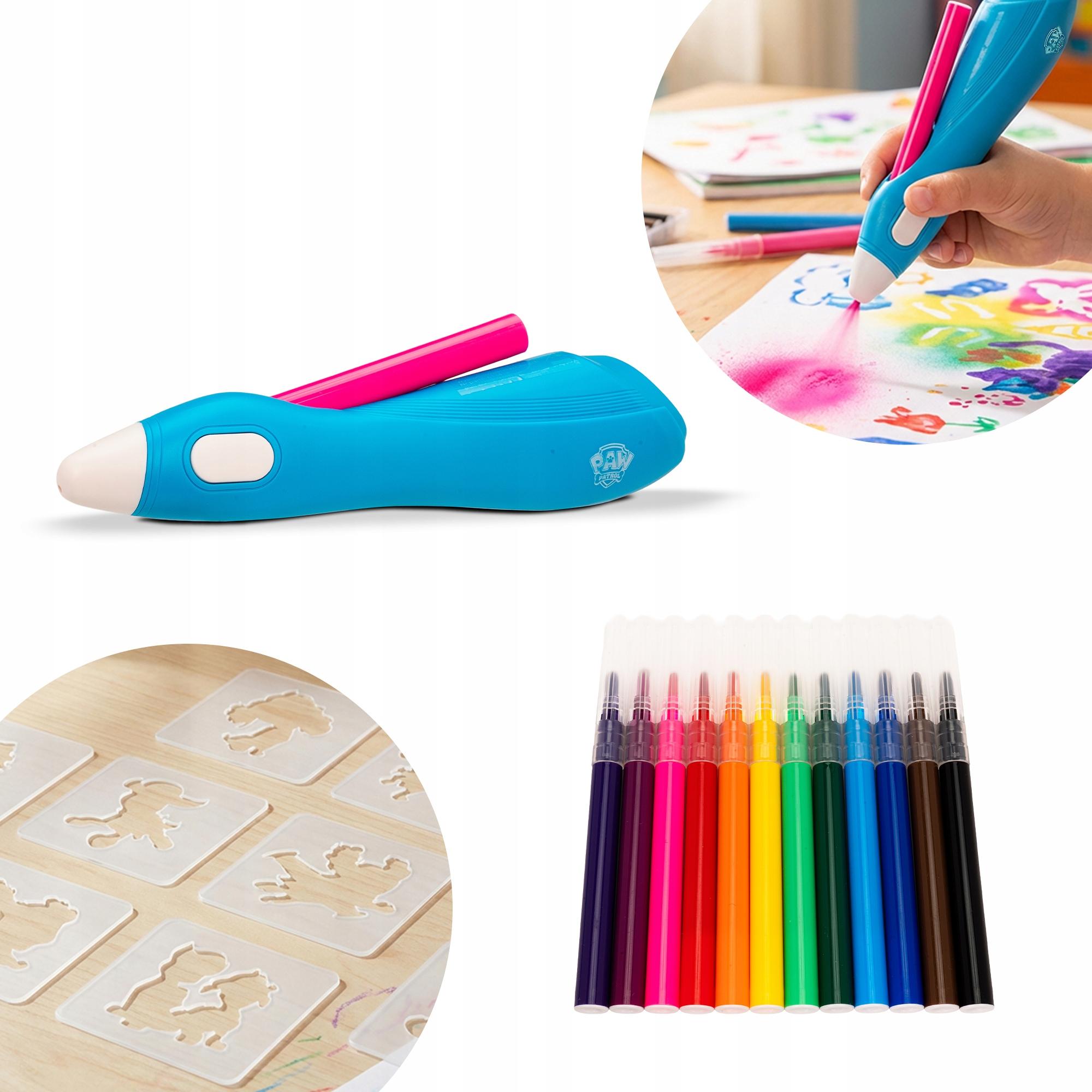 Huslog PAW Patrol Airbrush-Set für Kinder, blau, 12 Farben, 30 Schablonen EMX-040356