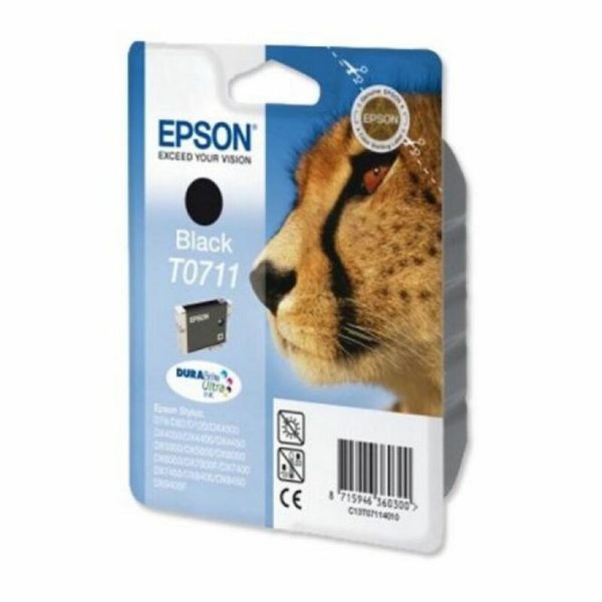 Epson Cheetah Singlepack Black T0711 DURABrite Ultra Ink, Čierna, Atrament na pigmentovej báze, 1 kusov