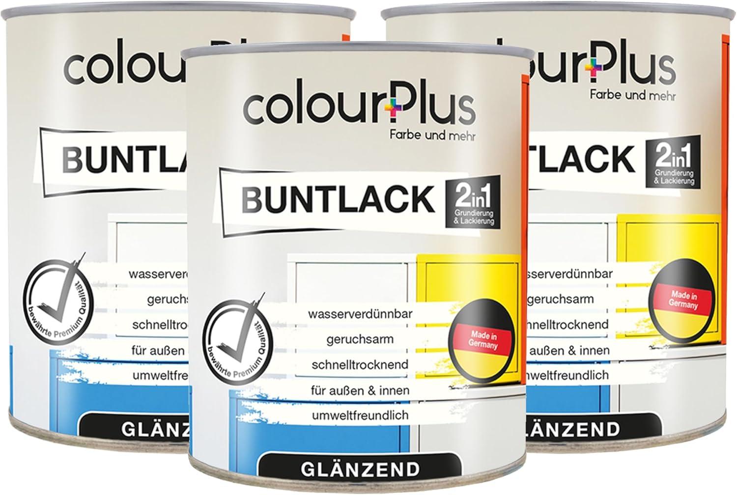 Franken Group colourPlus Buntlack 2,25 l (3 × 750 ml), Reinweiß glänzend – 2in1 Holzfarbe & Lack für innen und außen, wasserverdünnbar, ohne Grundierung BU10040