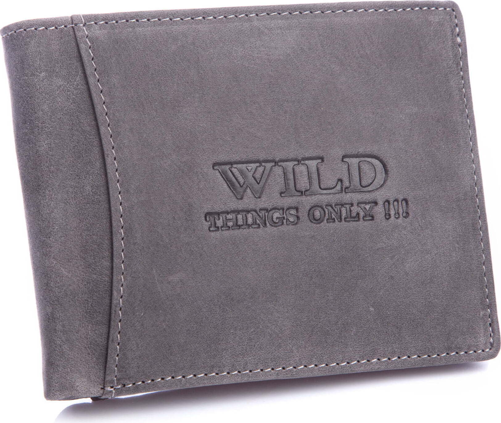 Wild Things Only WILD Echtleder Herren Großes Geldbörse Lederportemonnaie mit RFID-Schutz Grau