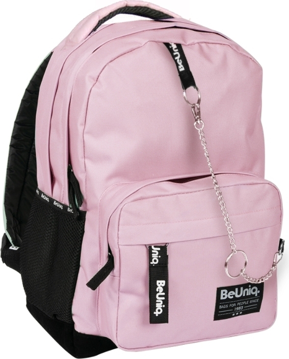 PASO Leichter Rucksack für Studenten, BeUniq Jugendrucksack mit Kette, ROSA