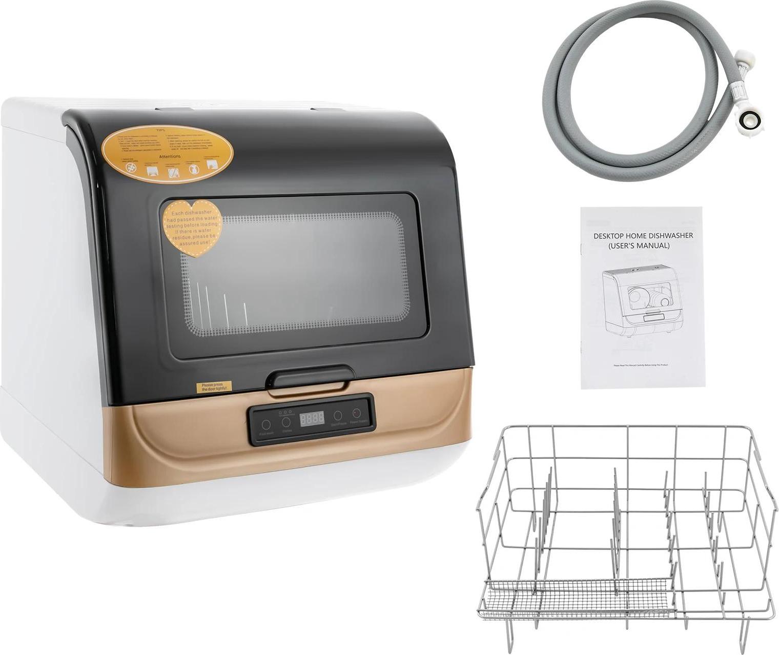 Prenosná umývačka riadu, kompaktný dizajn, viacero režimov umývania, zlatá farba