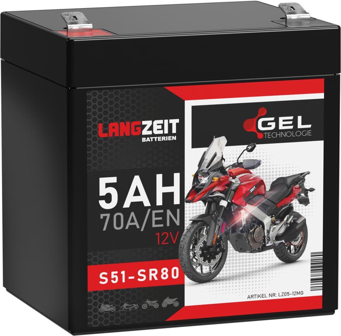 LANGZEIT Batterien Langzeit Gel Motorradbatterie S51-SR80 5Ah 12V LZ05-12MG8