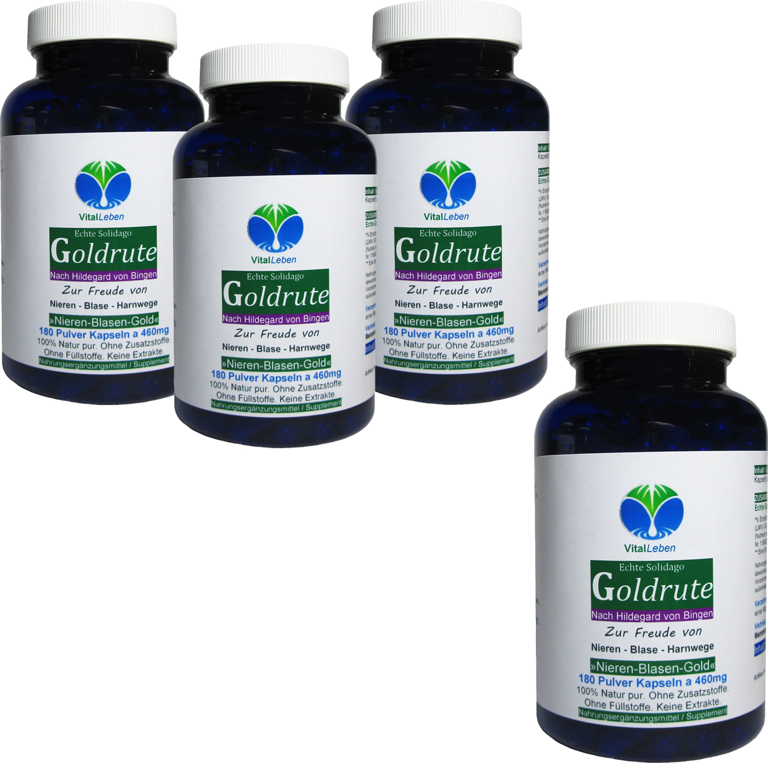 VitalLeben Echte Goldrute Solidago Goldrutenkraut 720 (4x180) Kapseln - Nieren - Blase - Harnwege - NATUR pur ohne Zusatzstoffe nach Hildegard von Bingen. 26935-720