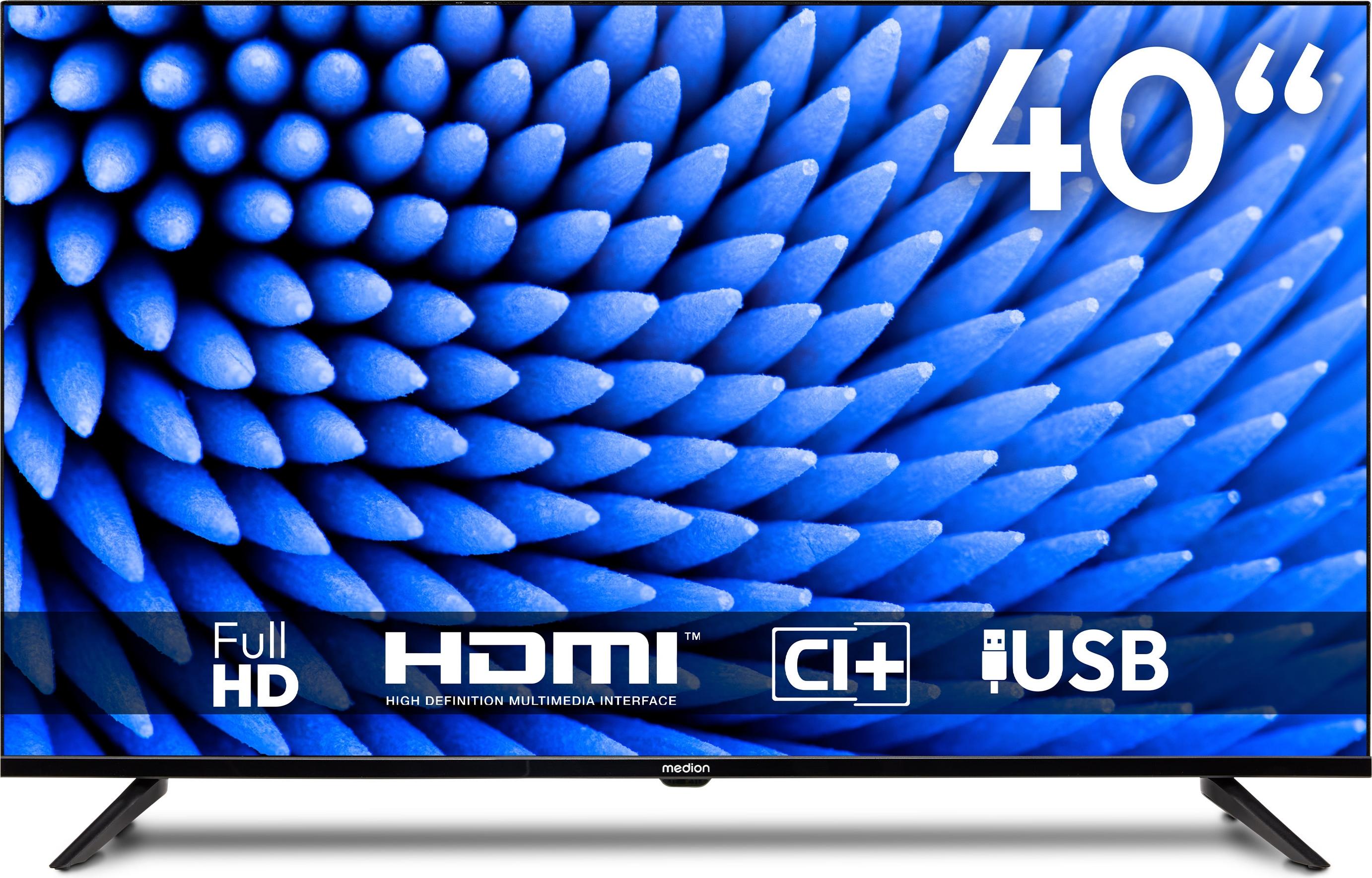 MEDION 100,3 cm (40 palcov) Full HD televízor (trojitý tuner DVB-T2 DVB-C DVB-S2, 2 x HDMI, USB, časovač vypnutia, prehrávač médií, VESA, CI+, MD 840000)