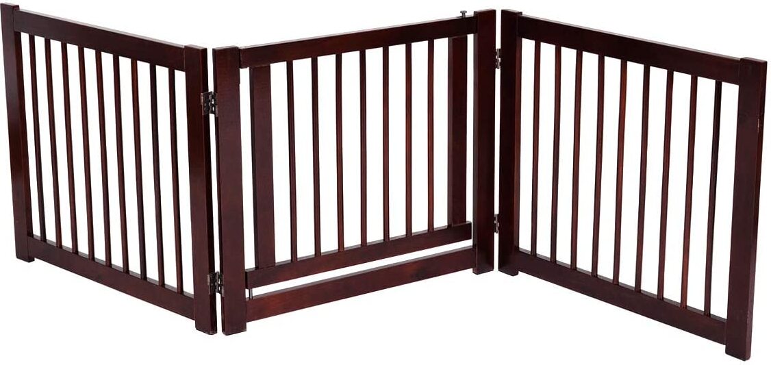 GOPLUS 3 tlg. Schutzgitter Kiefernholz, 206x61x1,8cm Treppengitter Faltbar, Absperrgitter Hundeschutzgitter Türschutzgitter QT7583DE