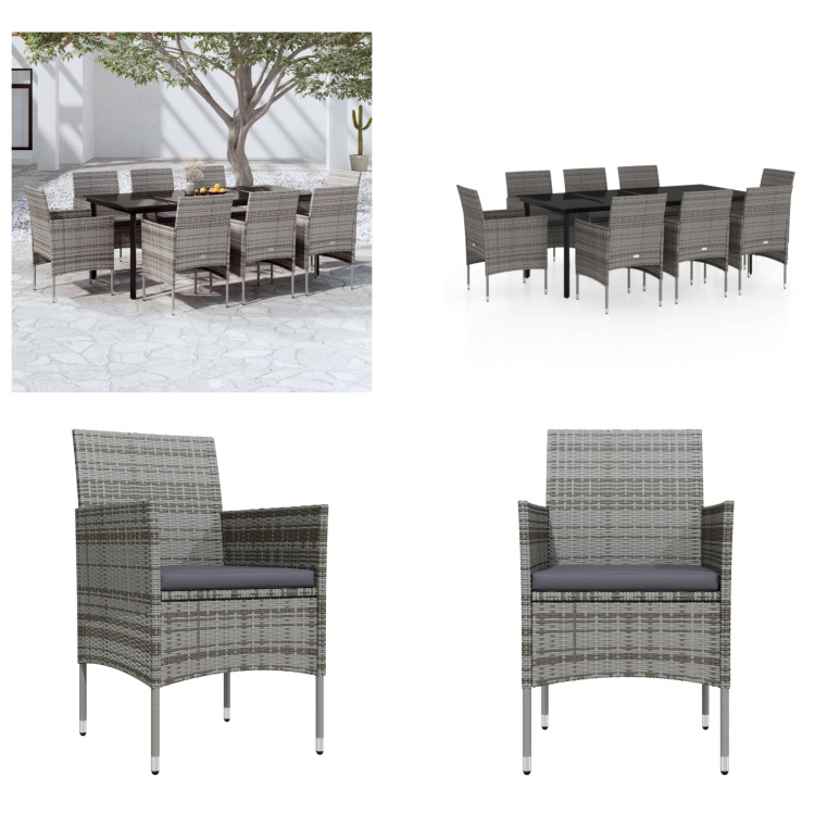 vidaXL 9-dielny záhradný jedálenský set s vankúšmi sivý a čierny - Záhradný jedálenský set - Záhradné jedálenské sety - Záhradný set nábytku - Záhradný set nábytku