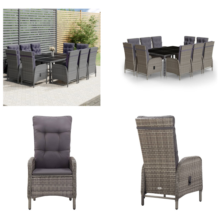 vidaXL 11-dielny záhradný jedálenský set z polyratanu sivý - Záhradný jedálenský set - Záhradné jedálenské sety - Jedálenský set z polyratanu - Vonkajší jedálenský set