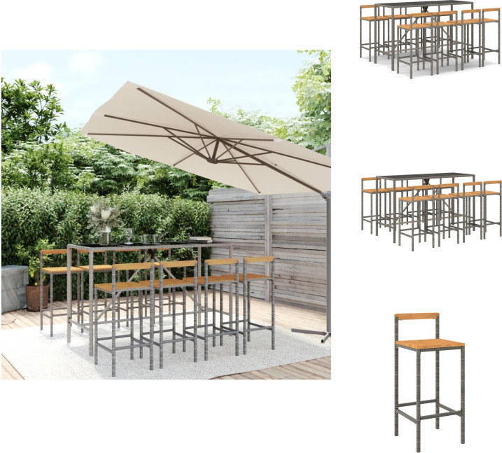 vidaXL 9-dielny záhradný barový set sivý polyratan a masívne drevo akácie - Záhradné nábytkové sety