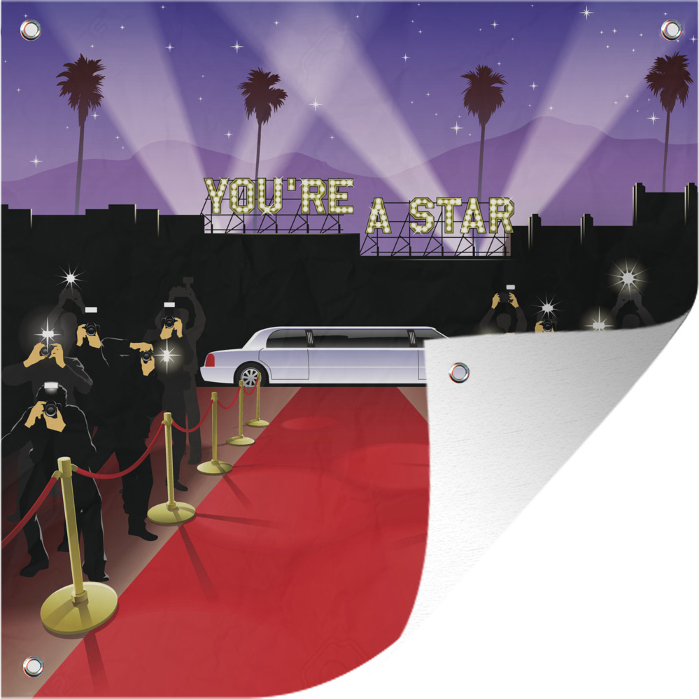 MuchoWow® 50x50 cm Outdoor-Poster Gartendeko Sichtschutz Garten Poster für den Garten Illustration einer Limousine auf der Landebahn in Hollywood 133|1343189