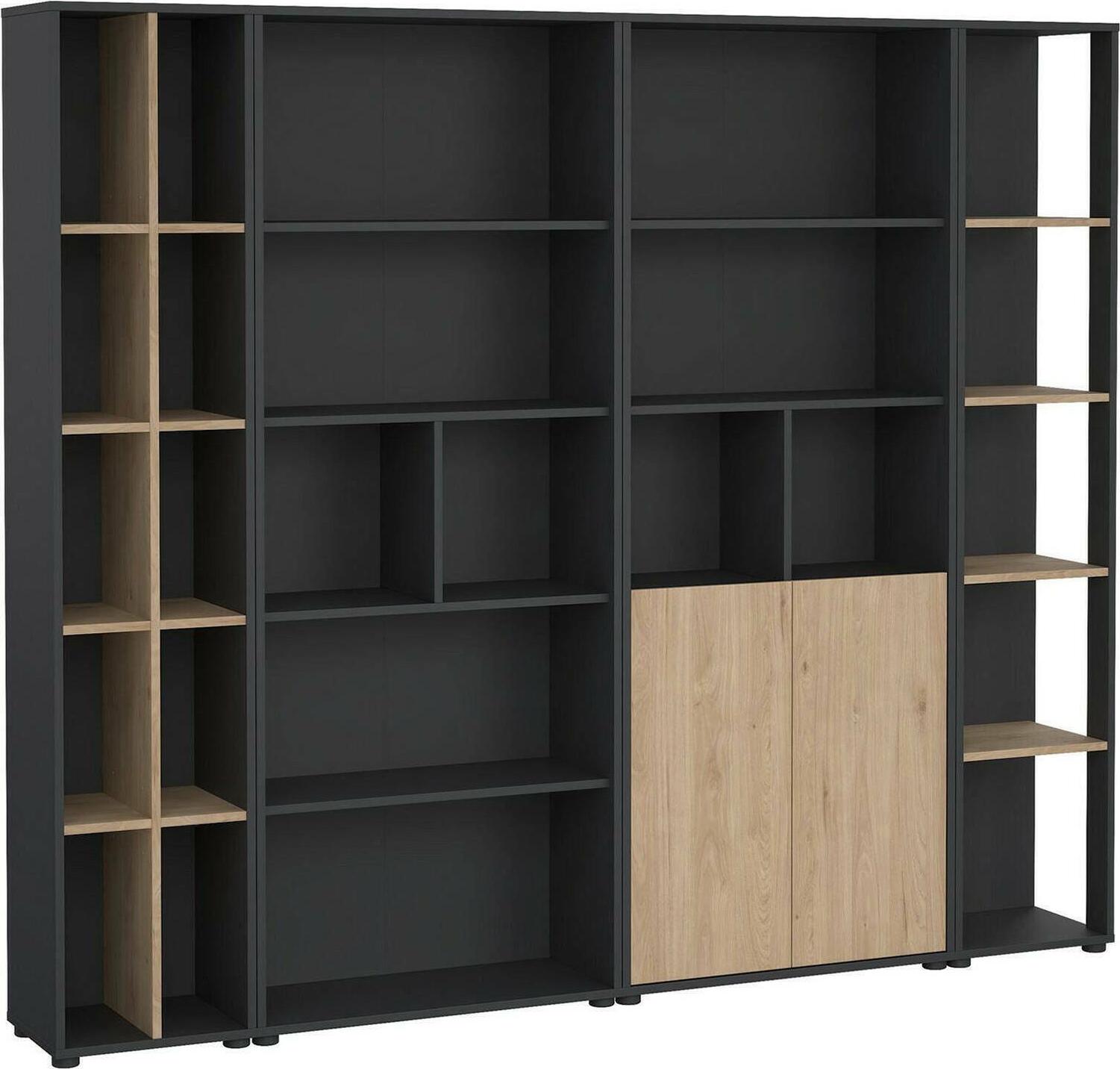 Wohnzimmermöbel Litvjak, Modulares Wohnzimmerset, Mehrzweck-Wohnzimmermöbel, Moderner TV-Schrank, 241x34 h205 cm, Eiche und Grau