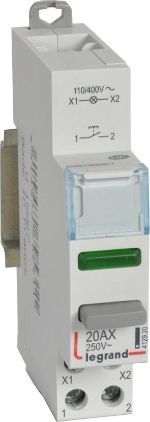 Legrand Monostabiler Druckschalter 20A, NO+LED, mit grünem Licht, 110/400V 412920