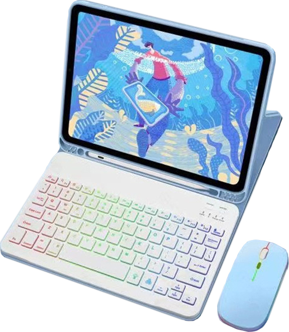 INF Lederhülle für iPad mit RGB-Bluetooth-Tastatur und -Maus Blau iPad 10 10,9 Zoll 354350