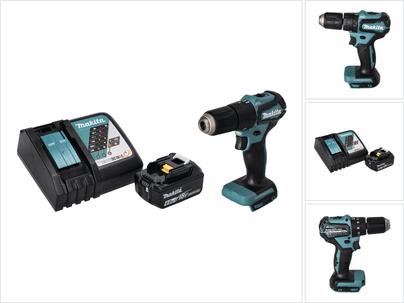 Akumulátorová príklepová vŕtačka Makita DHP 483 RG1 18 V 40 Nm bez kefiek + 1x akumulátor 6,0 Ah + nabíjačka