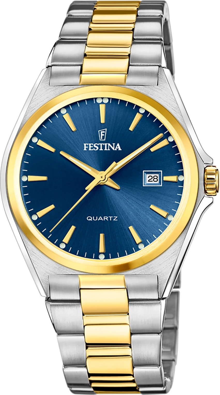 Pánske náramkové hodinky Festina z nehrdzavejúcej ocele strieborno-zlaté ležérne D2UF20554/4
