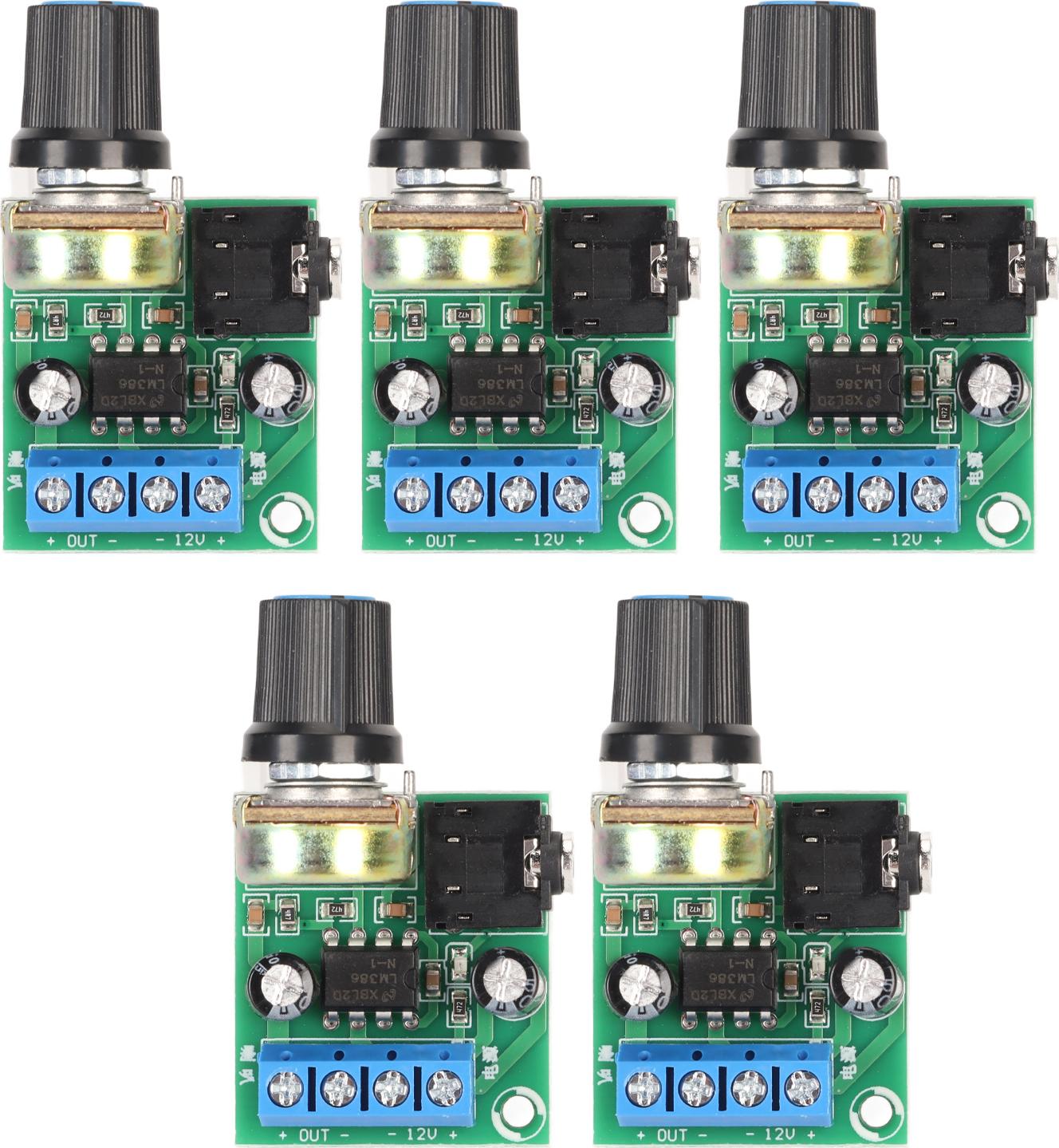 5ks LM386 výkonový zosilňovač Mini 0,5W až 10W reproduktor DC 3V 12V zvukový modul pre reproduktor