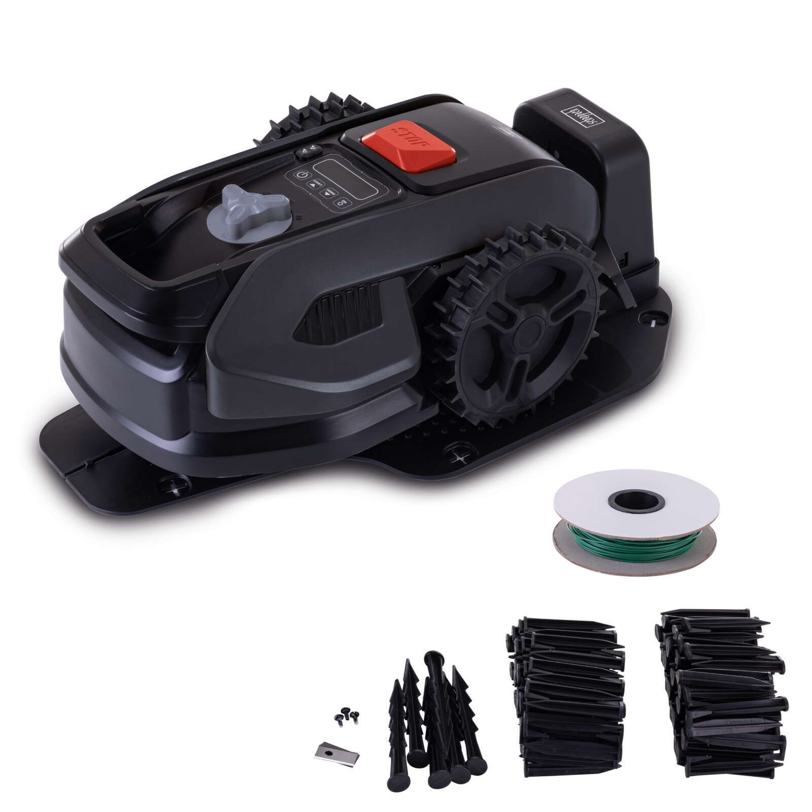 Mähroboter RRMA300 – Rasenroboter für 300 m² mit Regensensor, Floating Cut System, PIN-Schutz, 7 Schnitthöhen & Zubehör, Scheppach Räsenmahroboter 58130019944-50