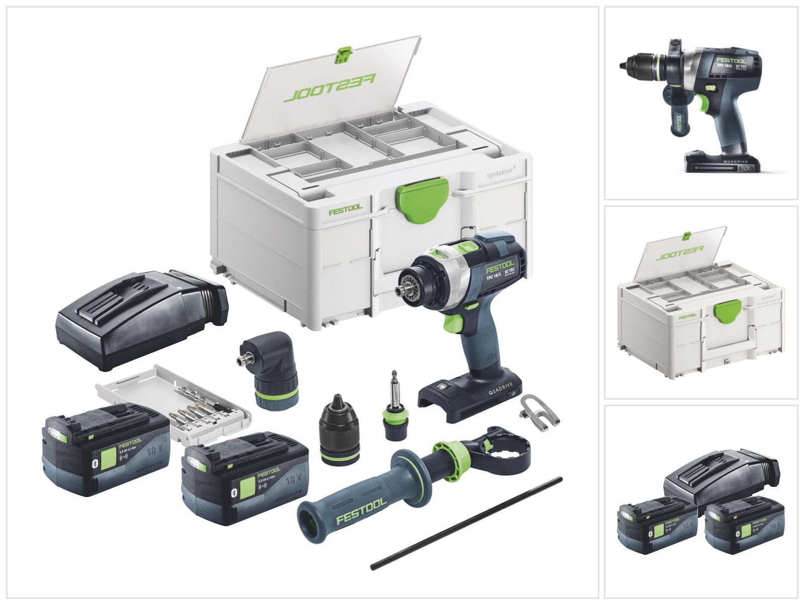 Festool TPC 18/4 I-Basic-Set akumulátorová príklepová vŕtačka 18 V 75 Nm bez kefiek + 2x akumulátor 5,0 Ah + nabíjačka + systainer