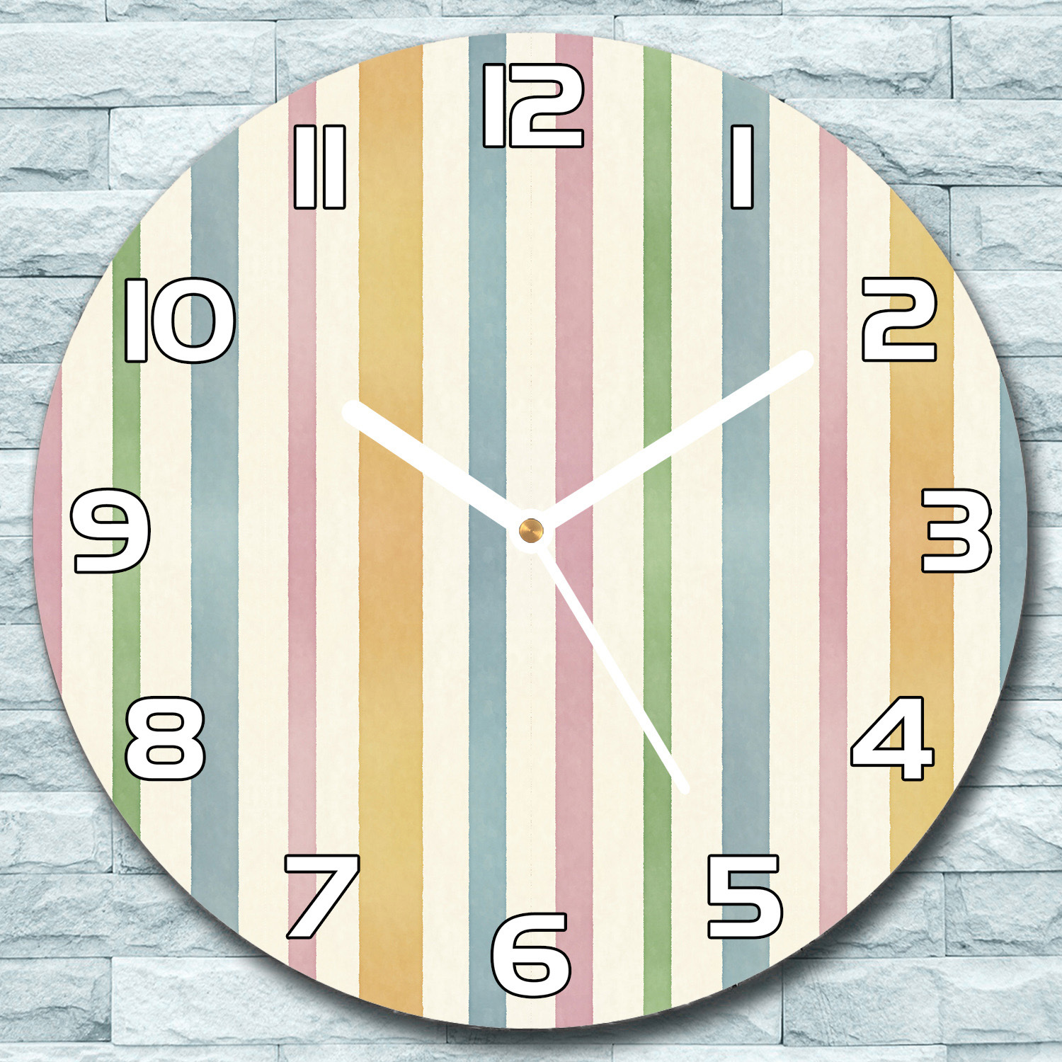 coloray Wanduhr aus Glas Rund fi 30 Bunte Streifen Quarz Deko Schlafzimmer Büro zso-white-f30-lenarte-159