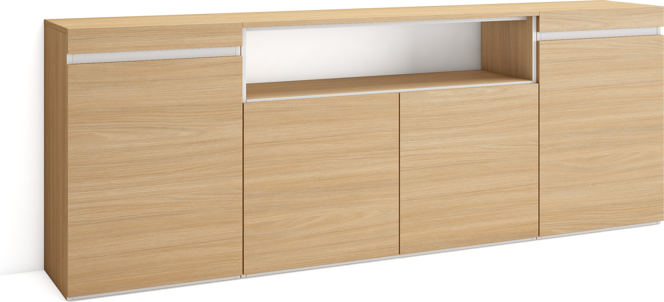 Sideboard, Highboard, 200x35x75cm, 4 Türen, Wohnzimmer, Küche, Eiche Soft und weiß