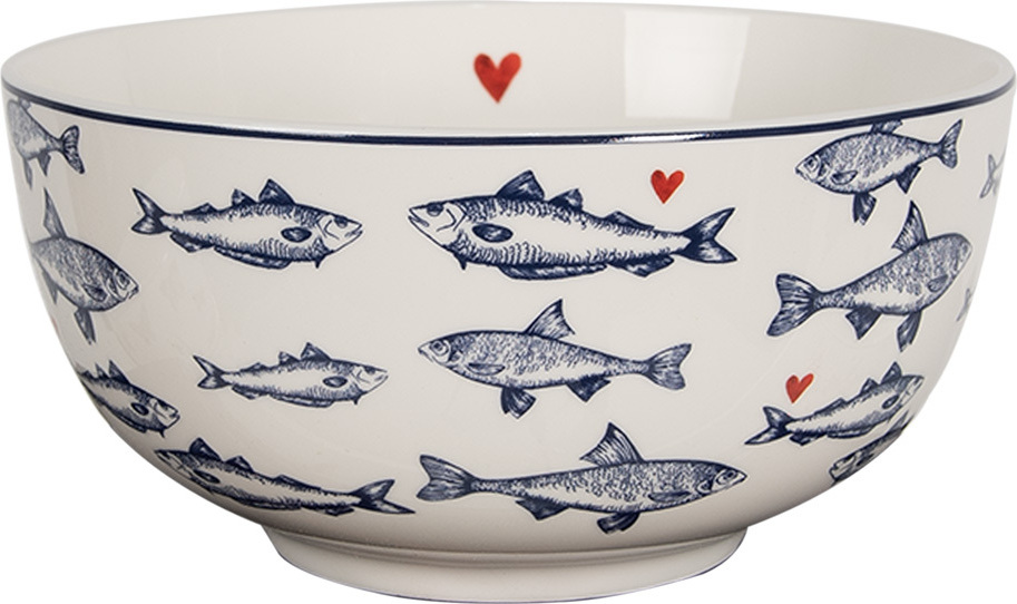 Clayre&Eef Clayre & Eef Suppenschale 500 ml Weiß Blau Porzellan Fische SSFBO