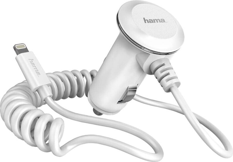 Nabíjací kábel do auta Hama (pre Apple iPhone 5/5s/5c/6/6s/6 Plus/6s Plus/SE/7/7 Plus, certifikovaný Apple MFI, 1000 mA) biely