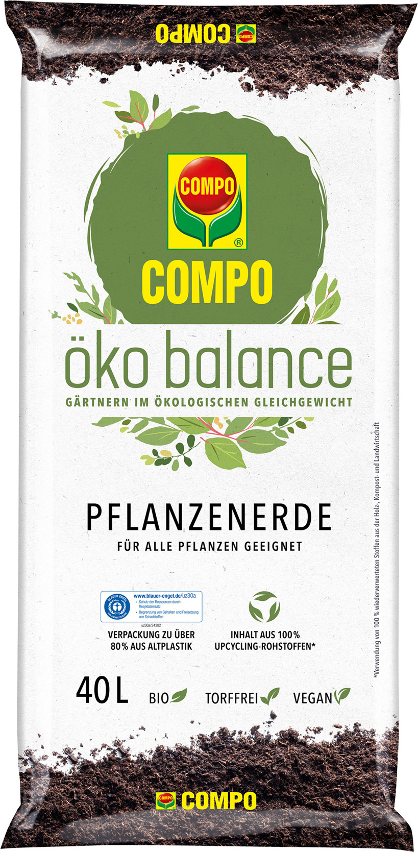 COMPO öko Balance Pflanzenerde 40 L – Torffrei, Vegan, Mit Upcycling-Rohstoffen, Für Alle Pflanzen