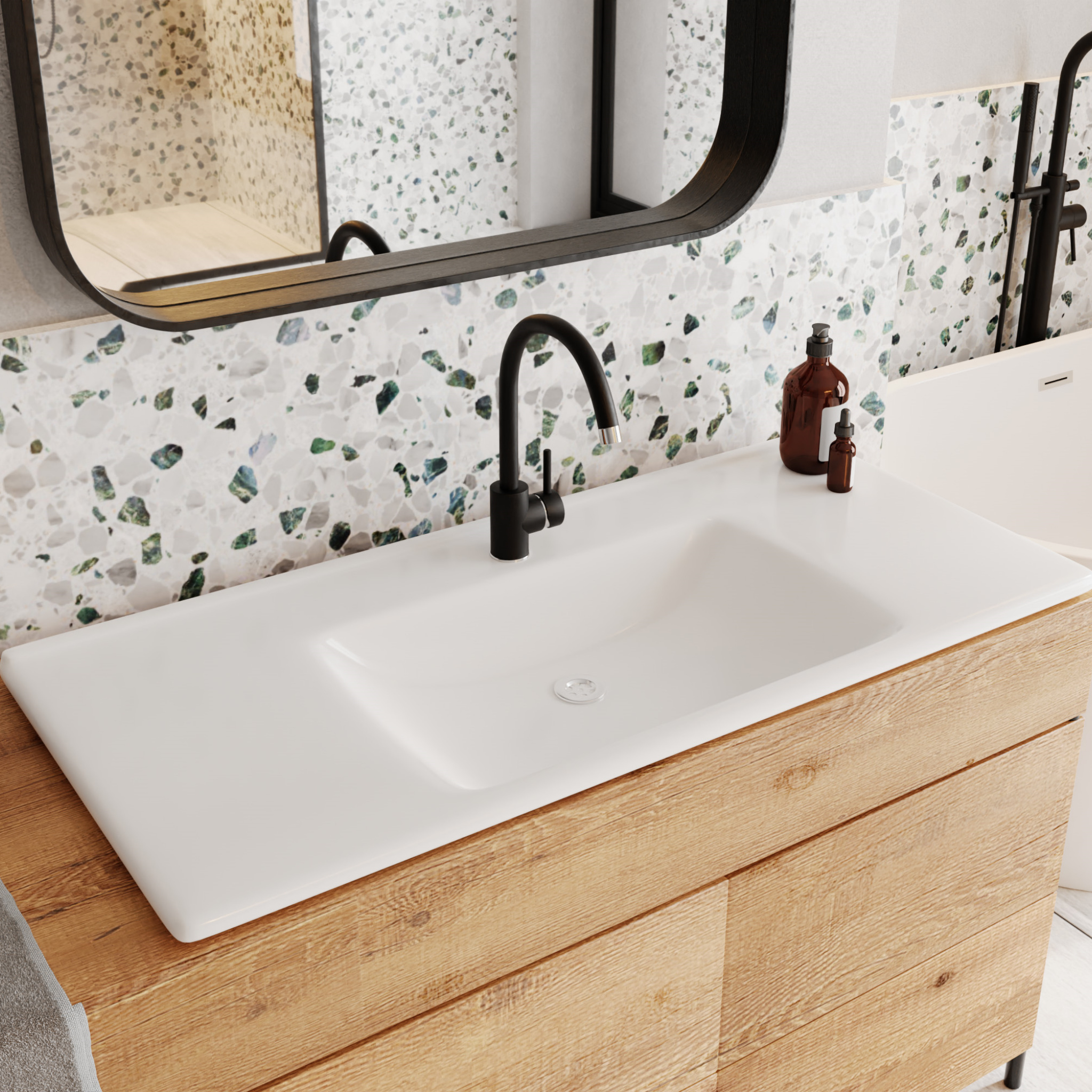 KAREN banyo Waschbecken Star 65 | Keramik | Einbauwaschtisch mit Hahnloch | Waschbecken Gästewaschbecken Handwaschbecken Badezimmer WC 10100