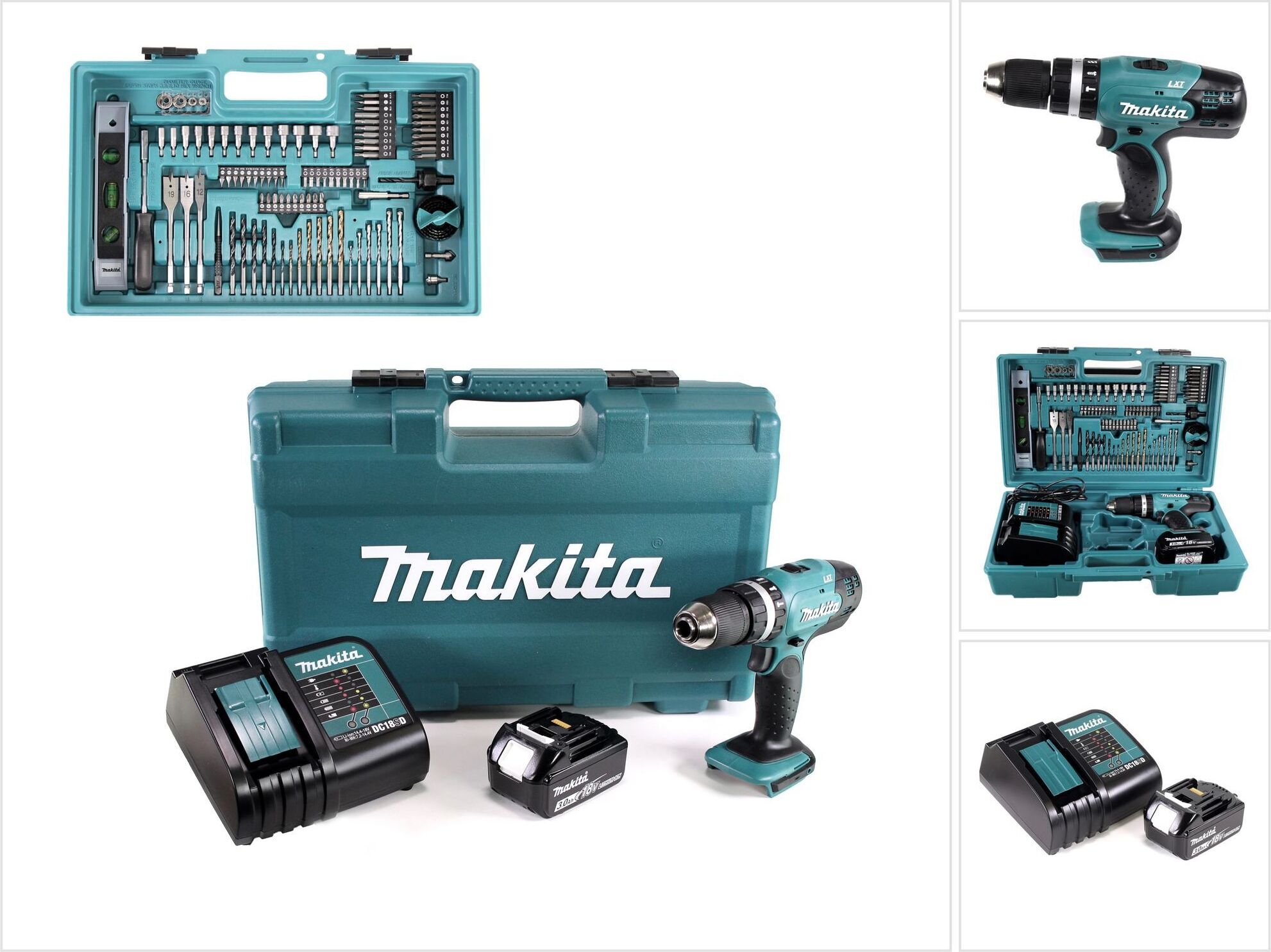 Makita DHP 453 FX12 akumulátorová príklepová vŕtačka 18V 42Nm + 1x 3,0Ah + nabíjačka + 101ks sada príslušenstva + kufor