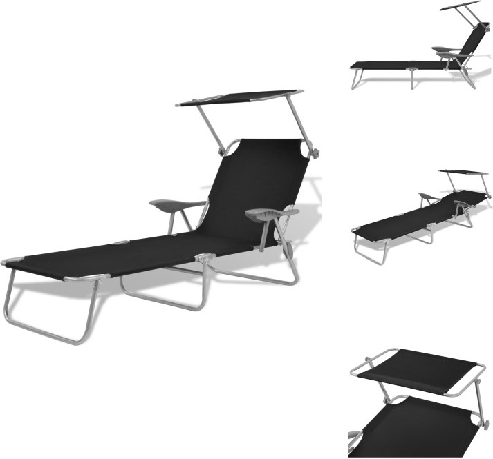 vidaXL Lehátko s ochranou proti slnku oceľové čierne - Lehátka