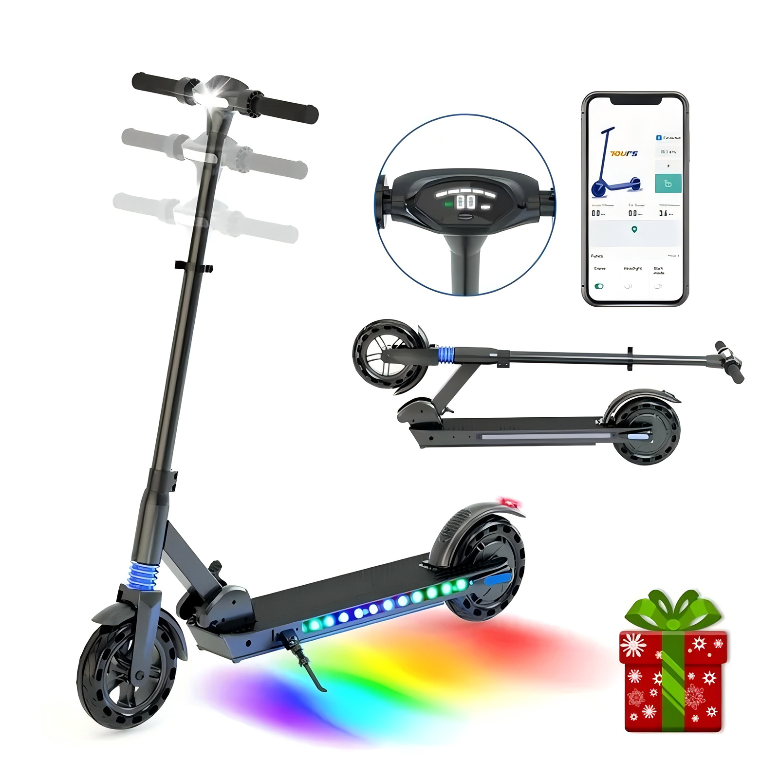 E-RIDES Elektroscooter 8 Zoll Kinder und Jugendliche 12-16 Jahren Klappbar Elektroroller mit APP LCD-Anzeige 20 km/h 250W Motor E-Scooter Schwarz elektroscooter-F8