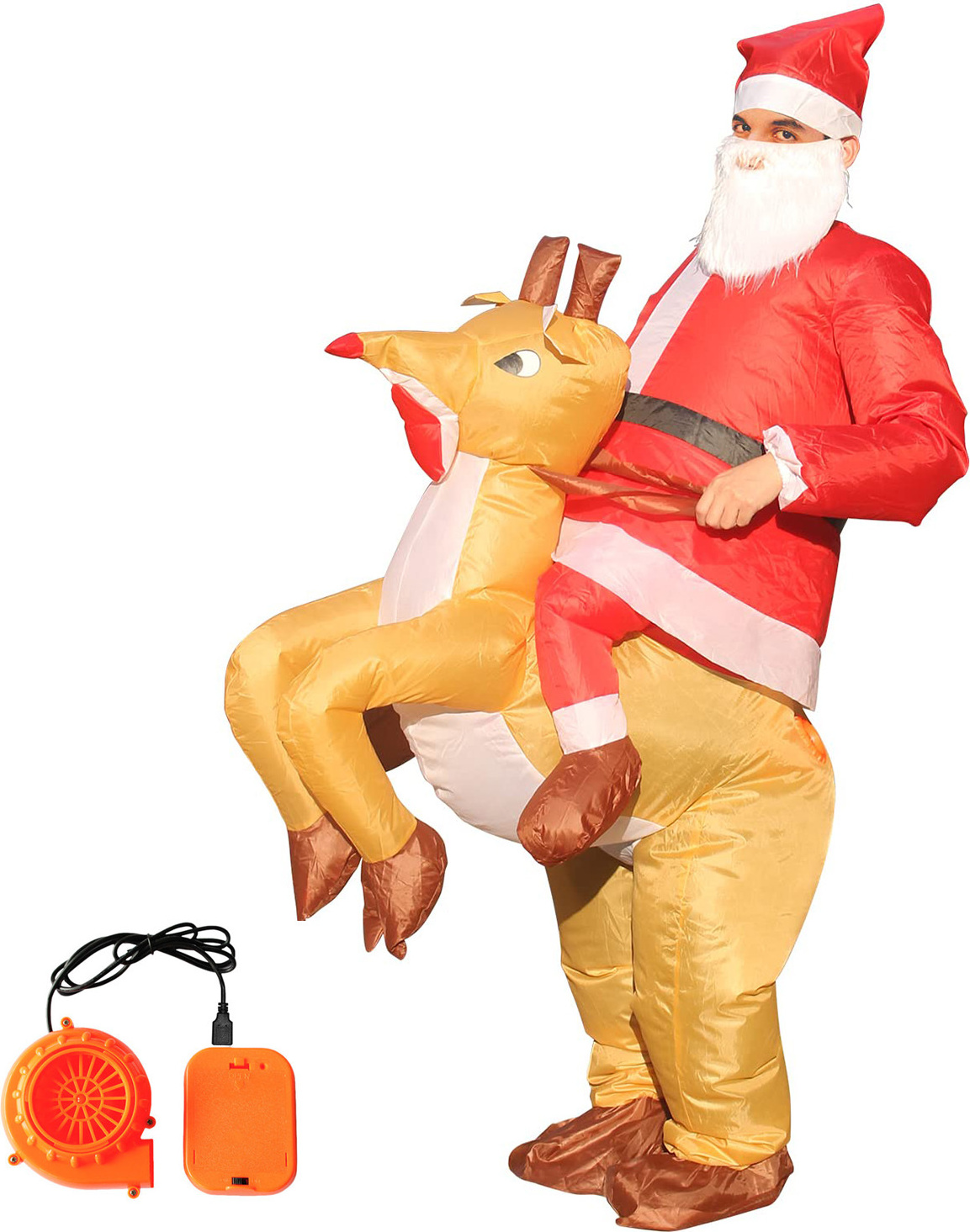 Lixada Aufblasbares Weihnachtskost¹m mit Elch als Reitelch, lustige Kleidung, Weihnachtskost¹m mit Elch als Luftanzug, Urlaubsparty, Cosplay-Kost¹m f¹r Frauen, M?nner, Erwachsene und Kinder, mit Gebl?se, Batteriekasten C ohne Batterie