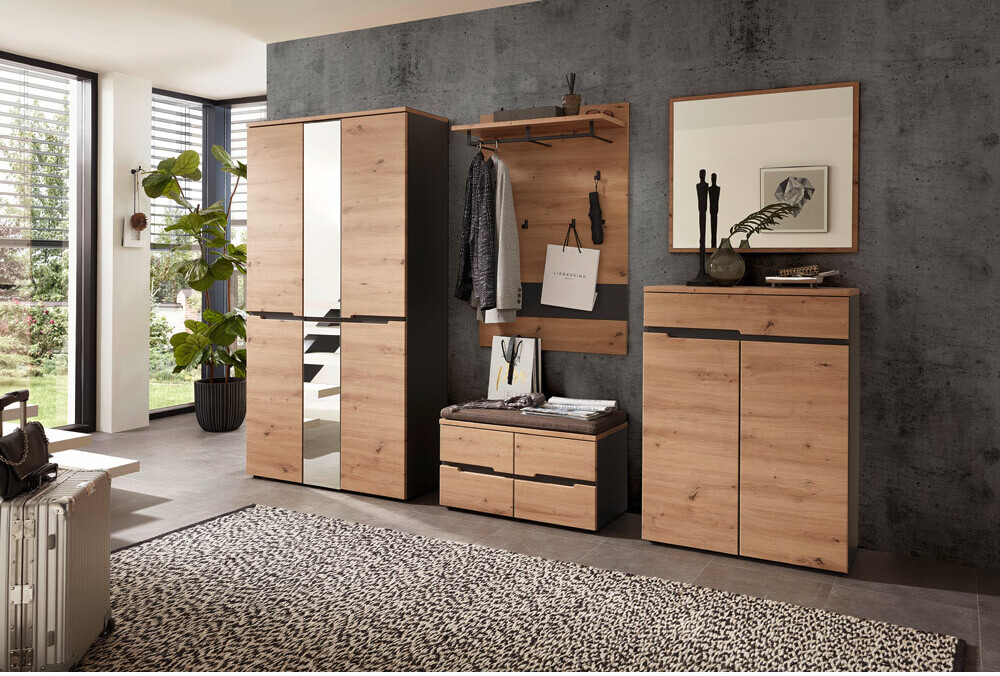 Lomadox Garderoben Set MANRESA-36 in Artisan Eiche Nb. mit Graphit B/H/T: ca. 295/195/38 MANRESA-36-SET4