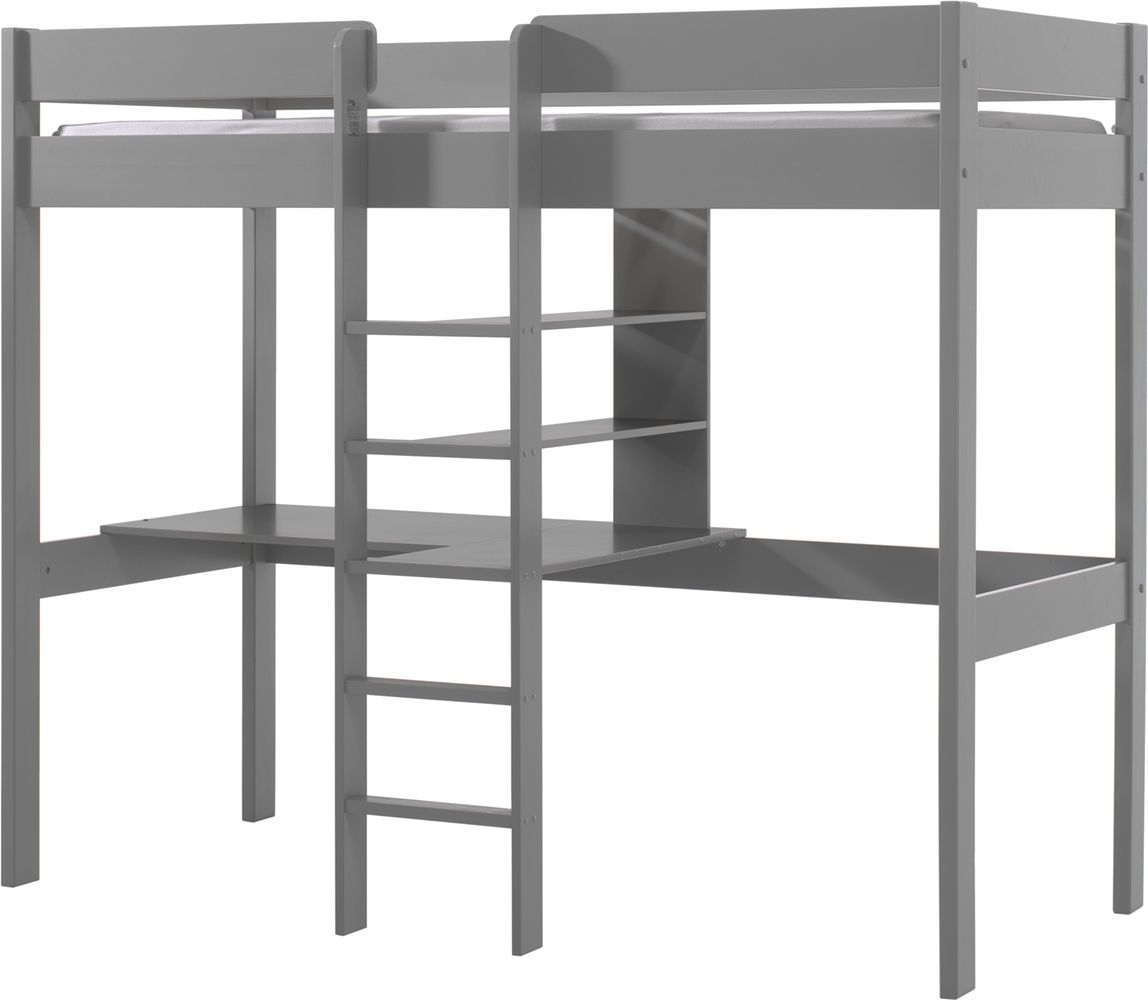 Hochbett >PINO< in Kiefer massiv grau lackiert - 208x175x105 (BxHxT)