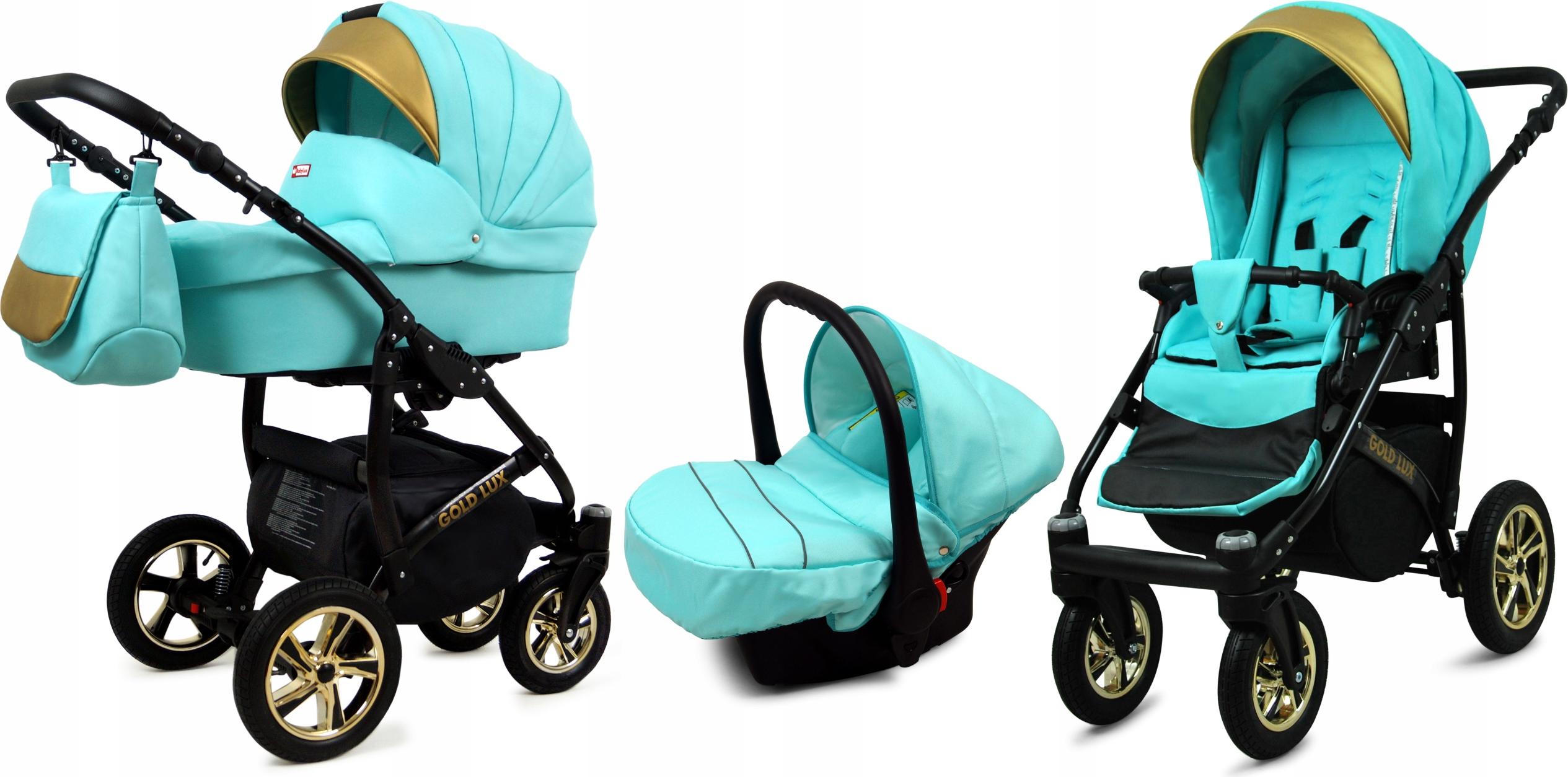 BabyLux Gold Lux | 3in1 Kinderwagen Set | Mint | Kombikinderwagen | Kinderwagenset | Buggy + Ba