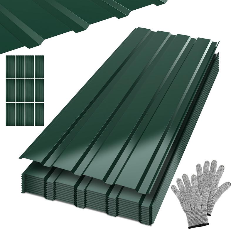 Aopunly 24x trapézový plech 115x45 cm=12 ㎡ Strešný plech na prístrešok pre auto Profilovaný plech Strešný plech Vlnitý plech Strešné panely Nástenný plech Zelený