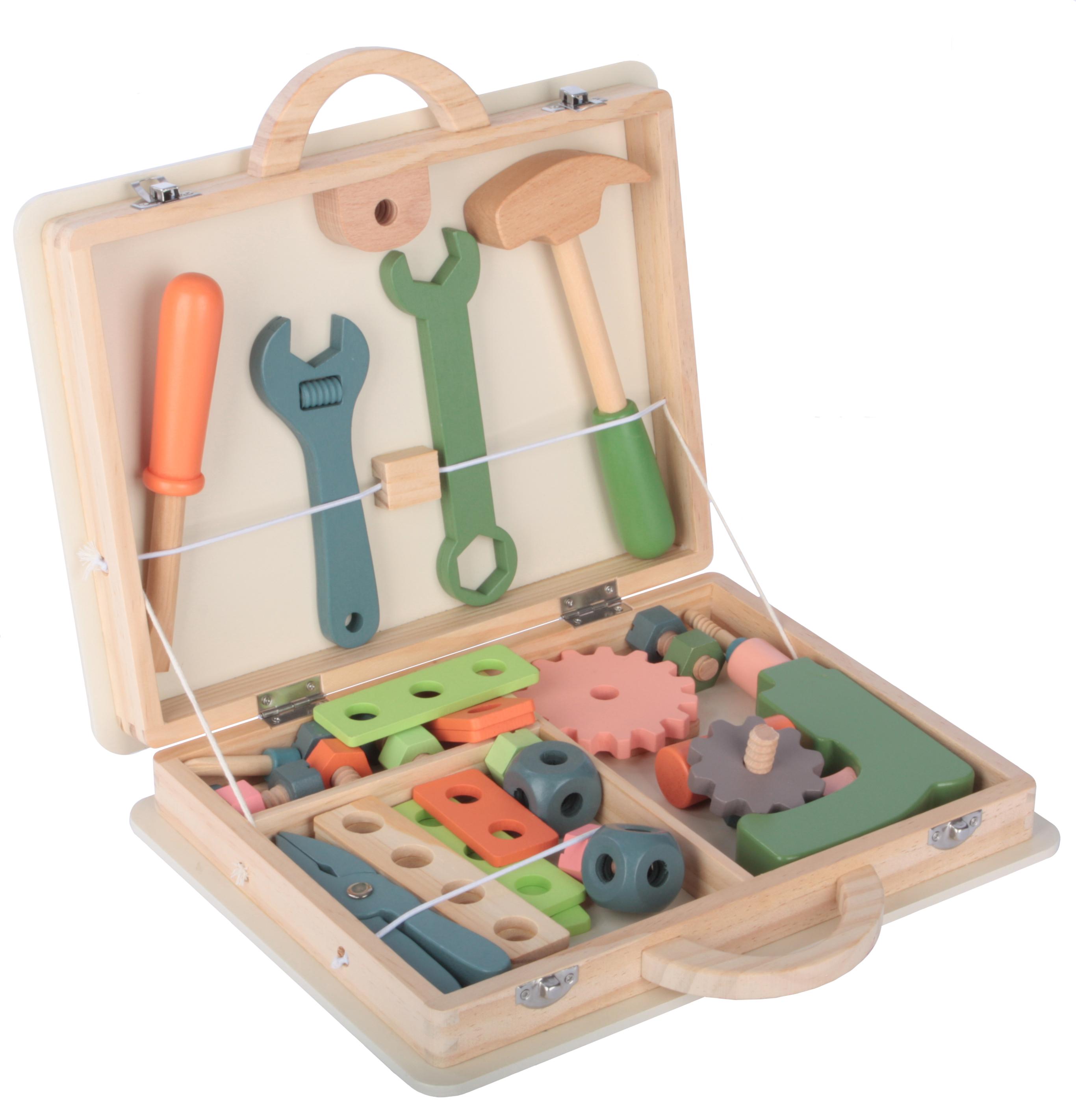 SEVICO Holzwerkzeuge Werkzeugkoffer aus Holz für Kinder Kinderwerkzeuge zum Spielen F203