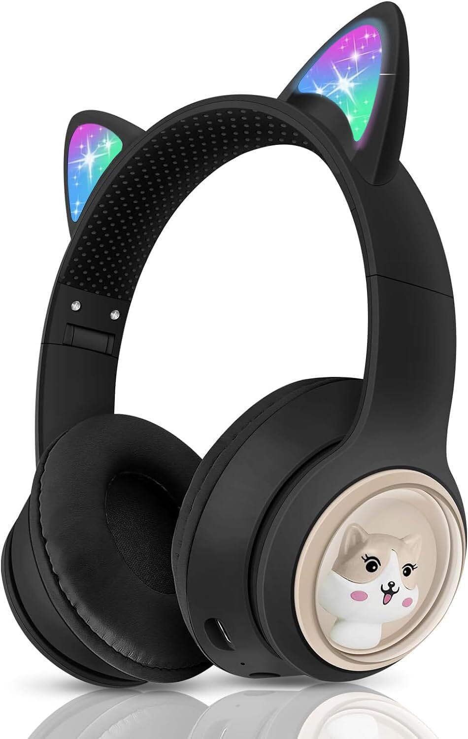 Bluetooth slúchadlá pre deti, skladacie 85dB dievčenské slúchadlá cez uši, bezdrôtové detské slúchadlá s LED svetlom Cat Ears a mikrofónom (čierne)