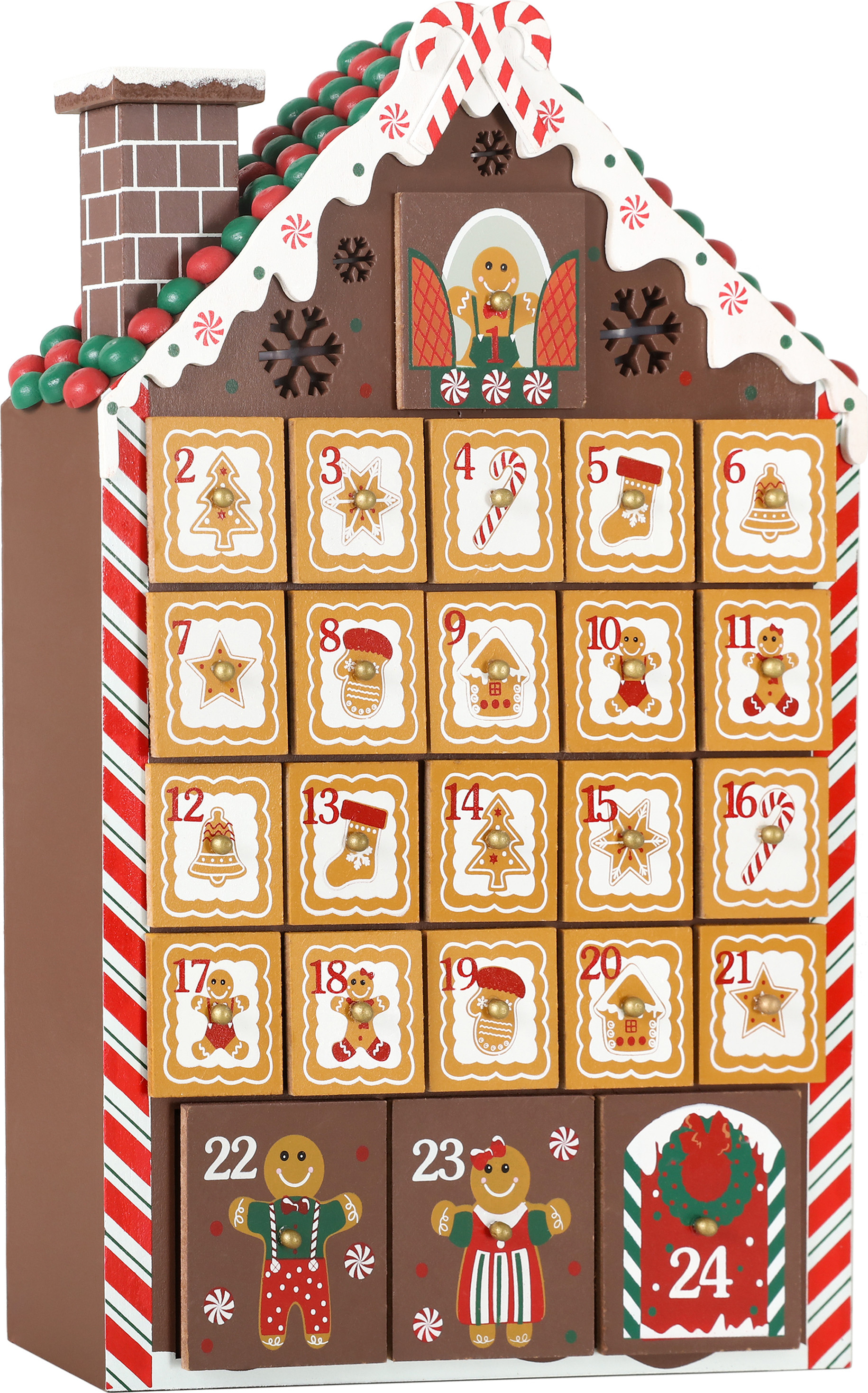 BRUBAKER Perníkový domček Adventný kalendár drevený so 4 LED svetlami 26,2 x 45 x 5,5 cm