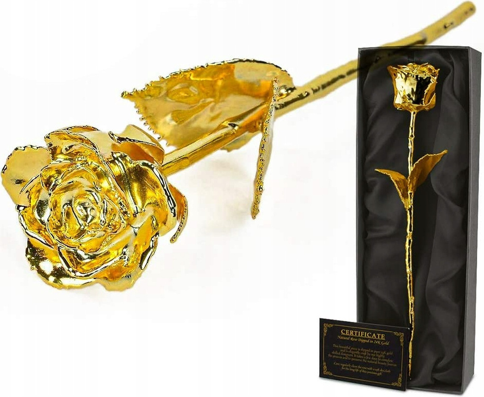 Cozime Rosa Eterna Placcata Oro 24K – Fiore Naturale Stabilizzato Rosso Con Staffa – Regalo Romantico Per San Valentino E Matrimoni