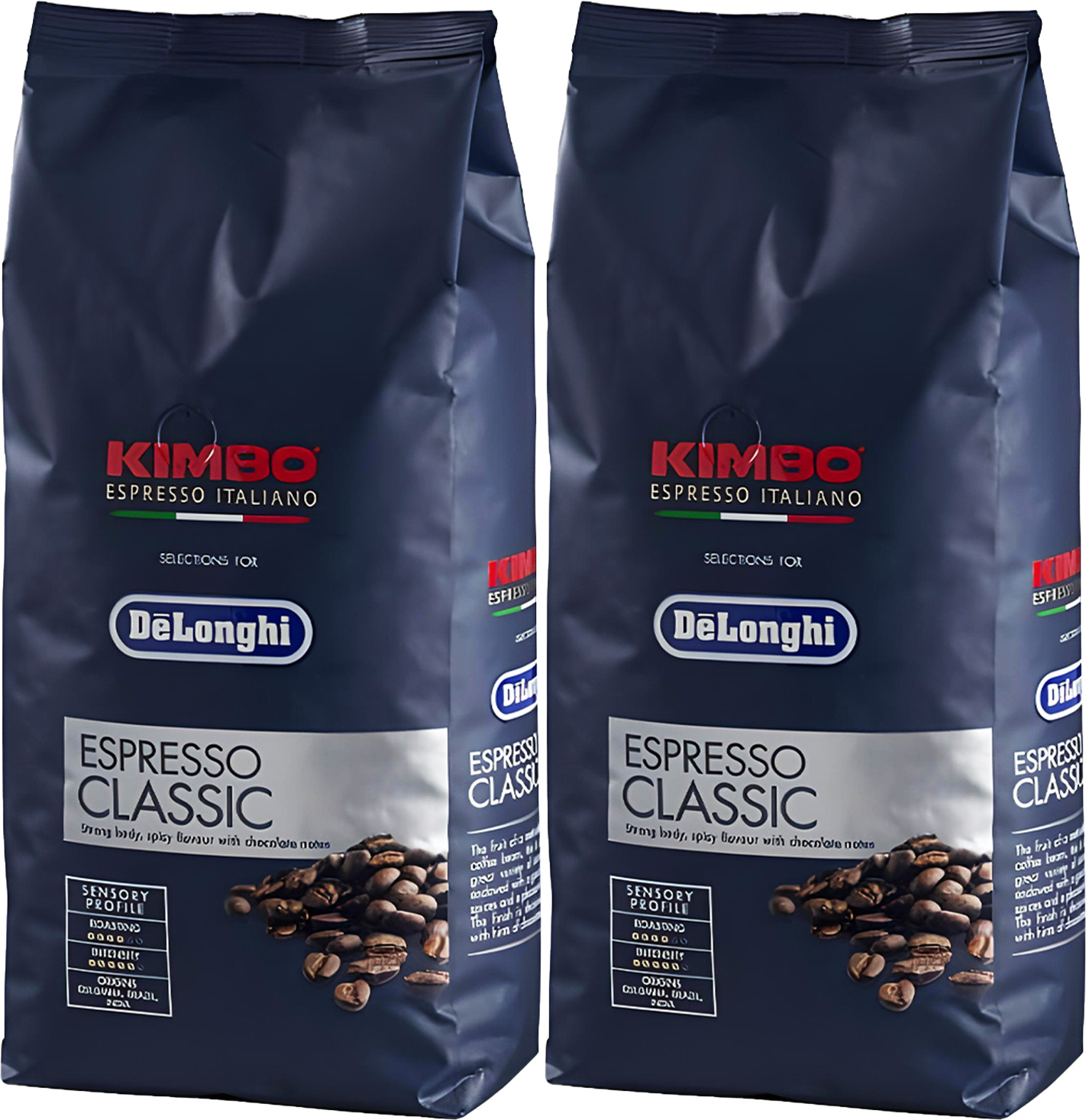 Delonghi Kimbo Classic Kaffee Bohnen 2x1KG Arabica Robusta Espresso Stark