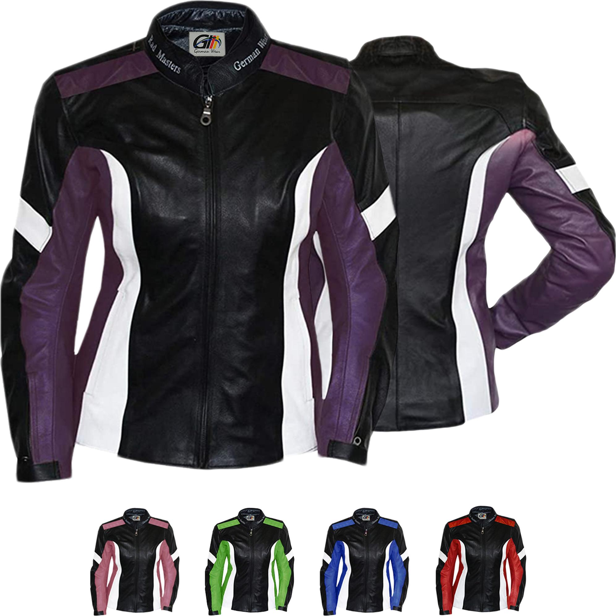 GermanWear Damen Lederjacke Motorradjacke Kombijacke, Farbe:Lila, Größe:44/2XL ATB-16707