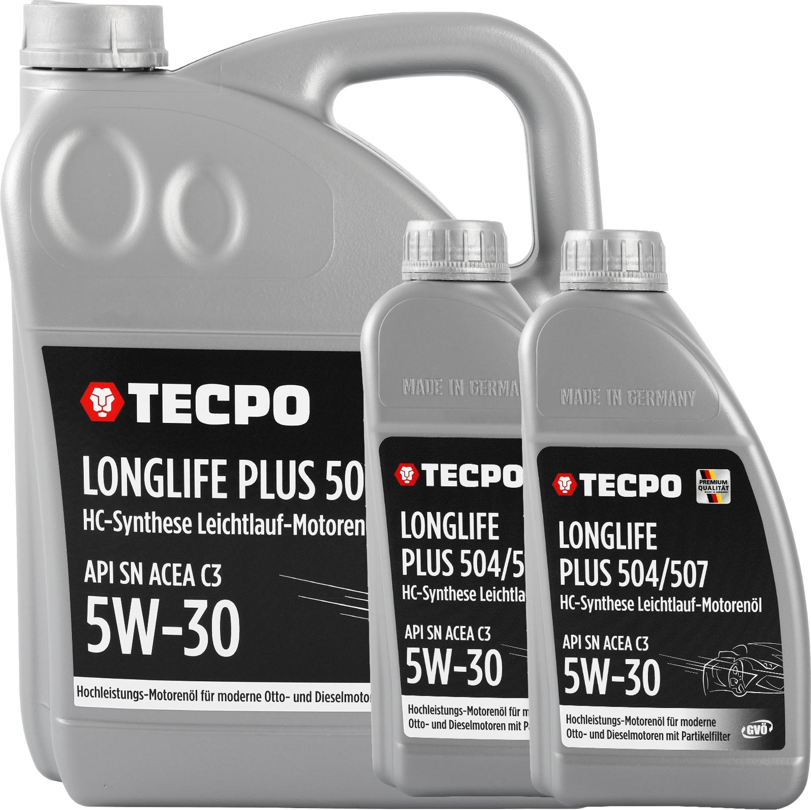 TECPO Motoröl 7 Liter 5W-30 LONGLIFE Plus HC Synthese ACEA C3 API SN / 504/507 / MB 229.31 229.51 / LL-04 C30 300200-5