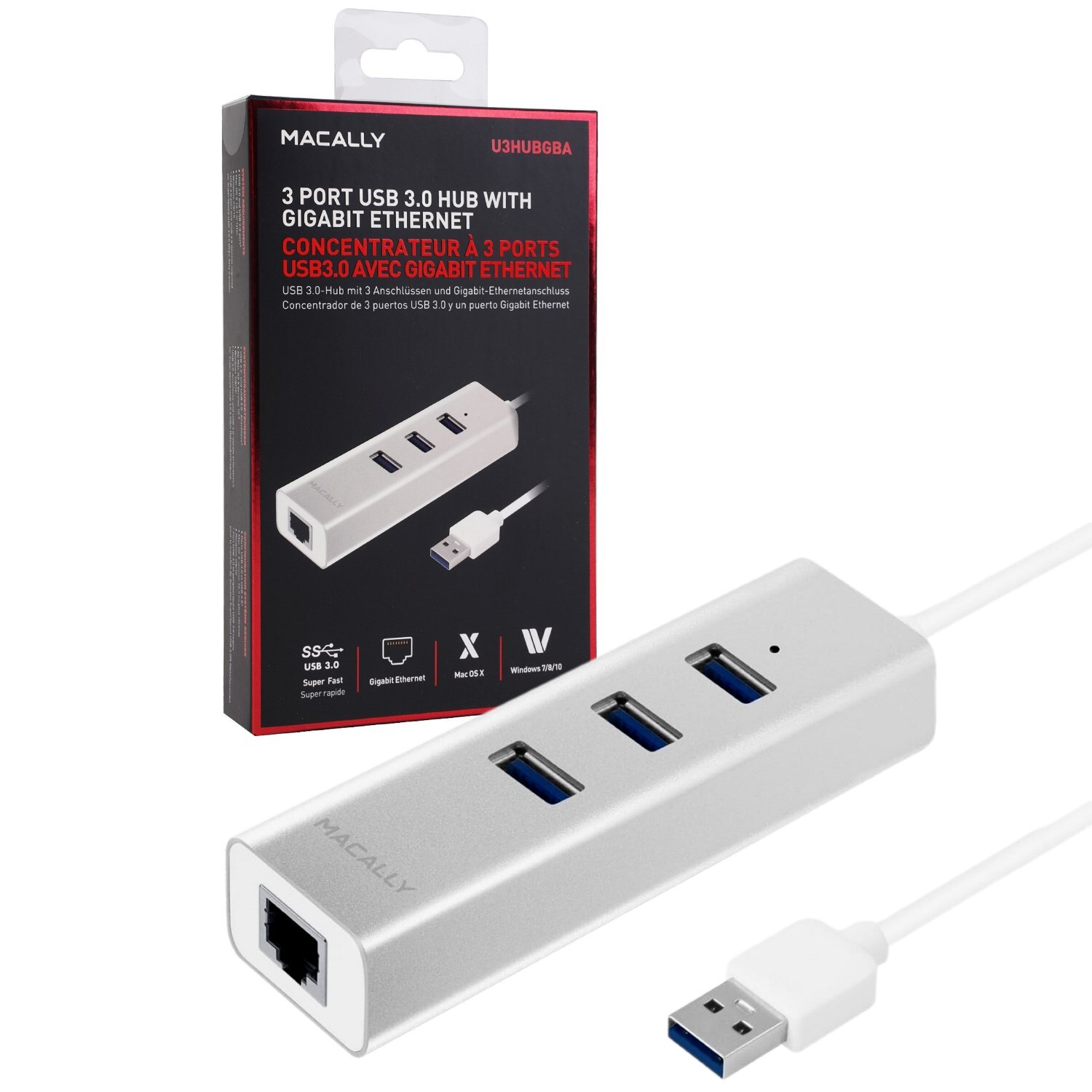 Rozbočovač USB 3.0 + adaptér Gigabit Ethernet
